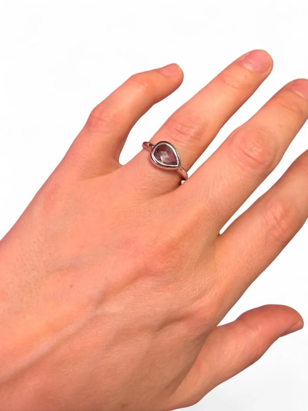 Silver Tone Teardrop Crystal glass Ring